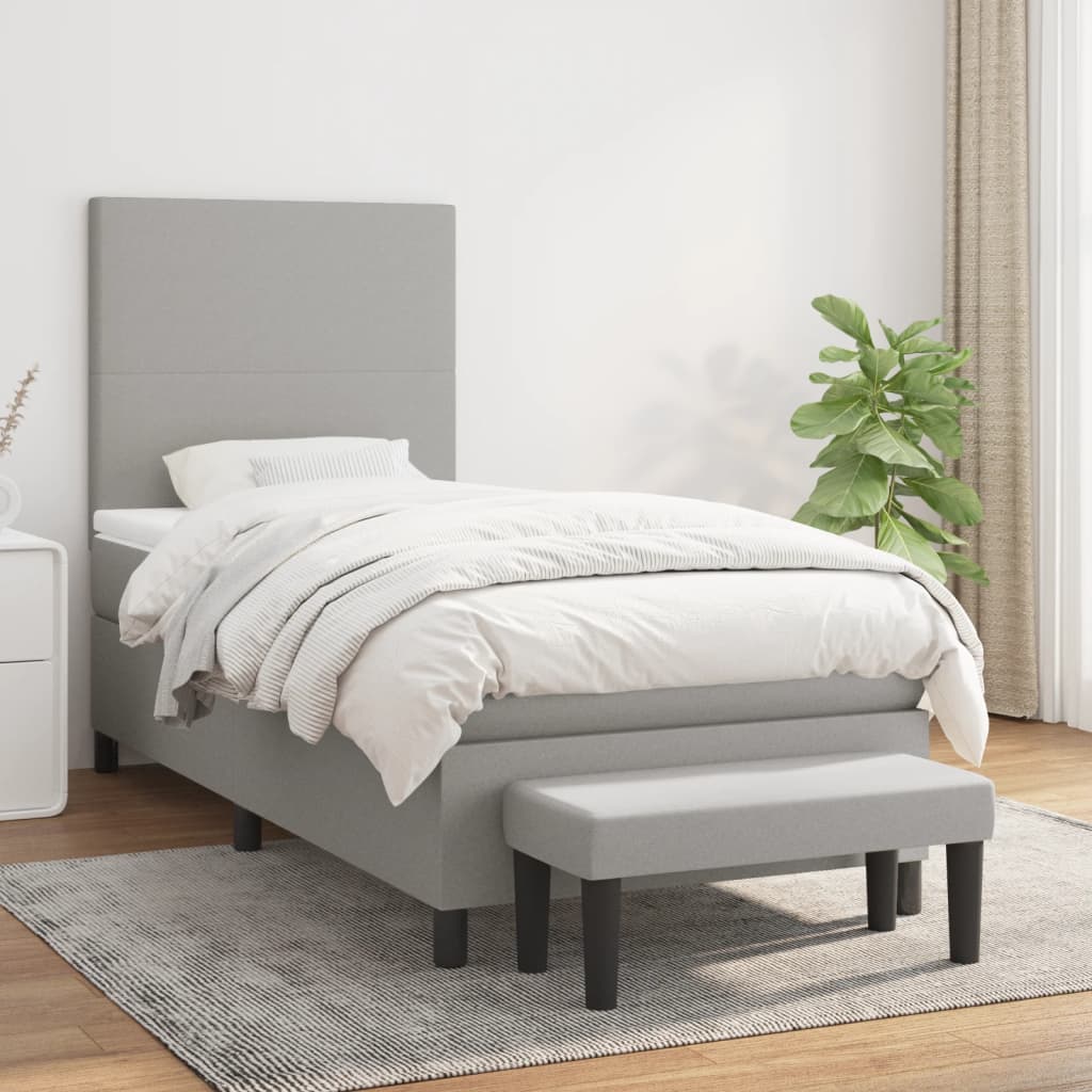 Box Spring Postel S Matrací Textil Světle Šedá