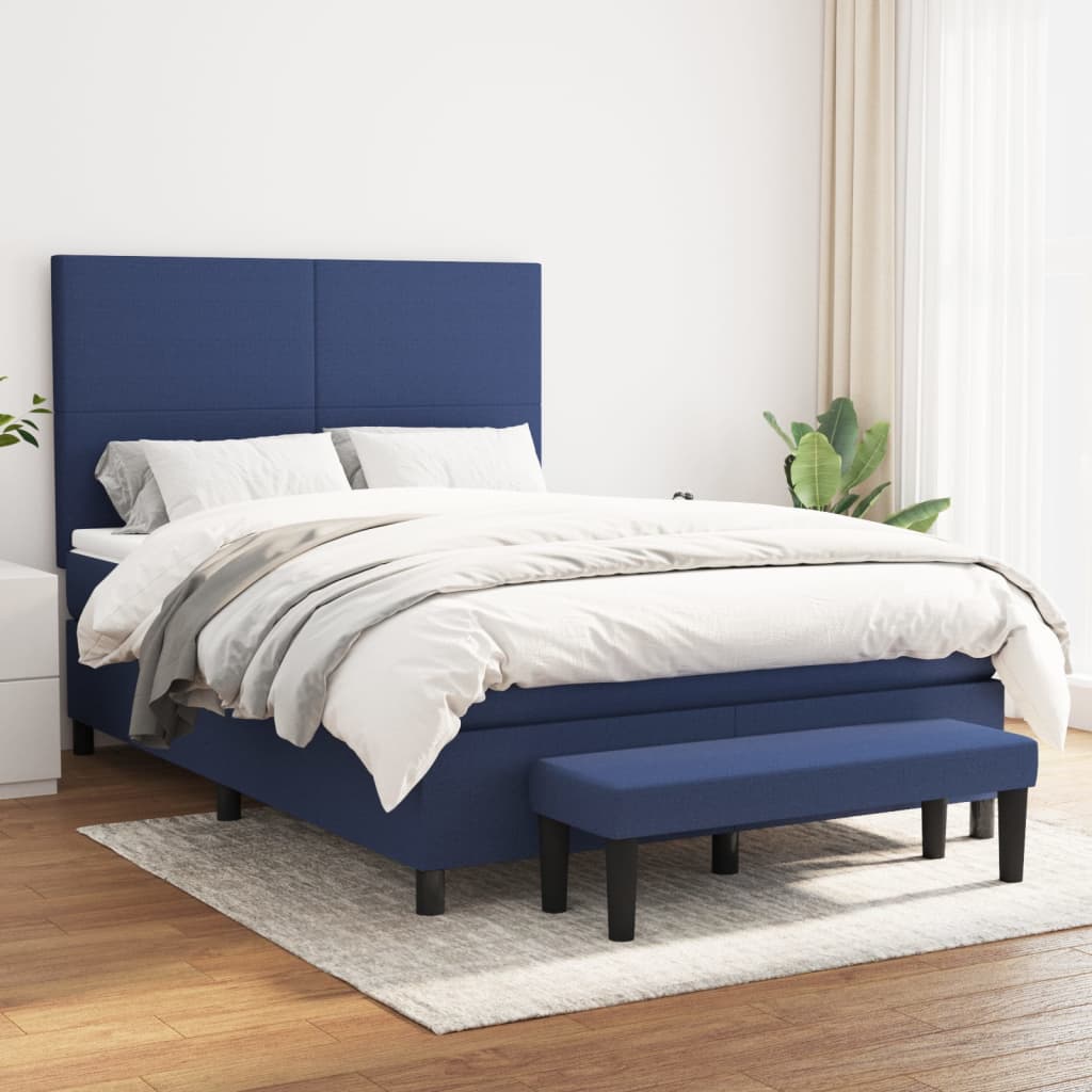 Box Spring Postel S Matrací Modrá 140X200 Cm Textil
