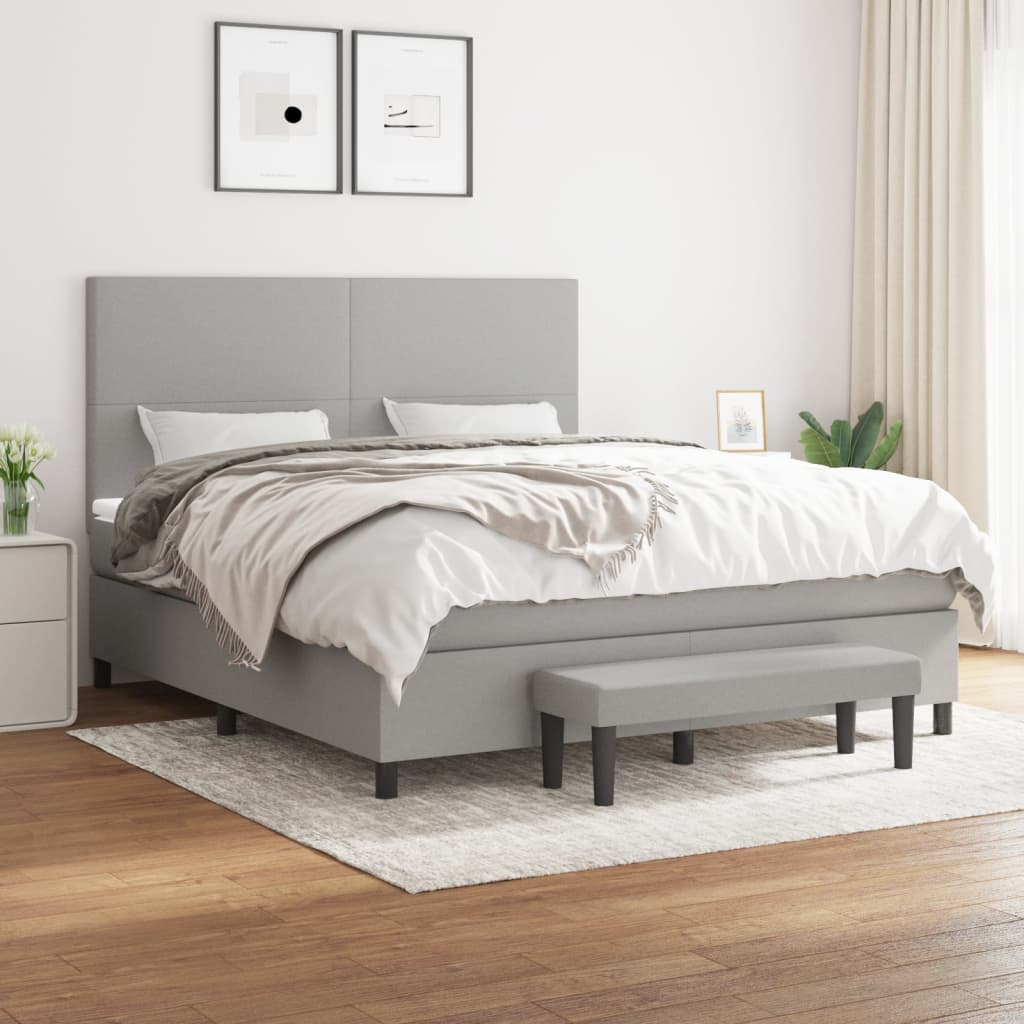 Box Spring Postel S Matrací Textil Světle Šedá