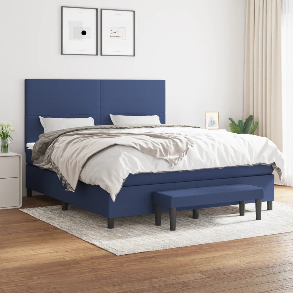 Box Spring Postel S Matrací Modrá 160X200 Cm Textil