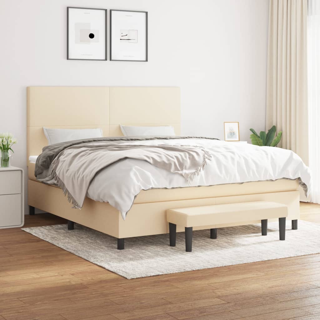 Box Spring Postel S Matrací Textil Krémová