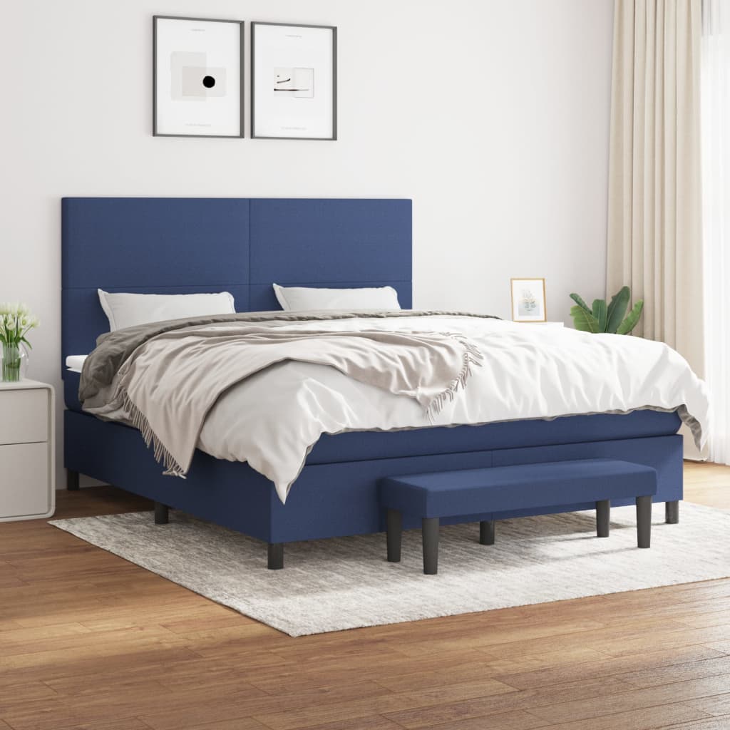 Box Spring Postel S Matrací Modrá 180X200 Cm Textil