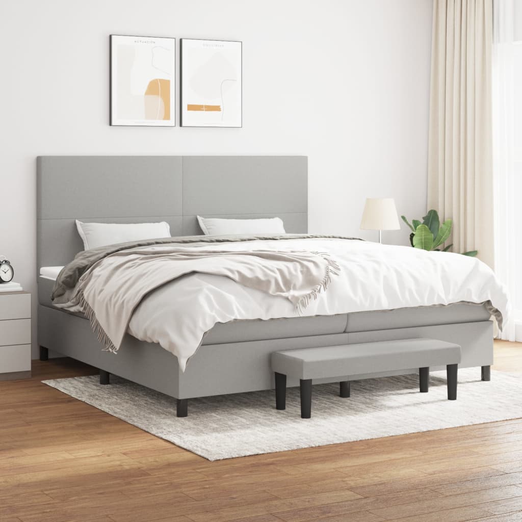 Box Spring Postel S Matrací Textil Světle Šedá