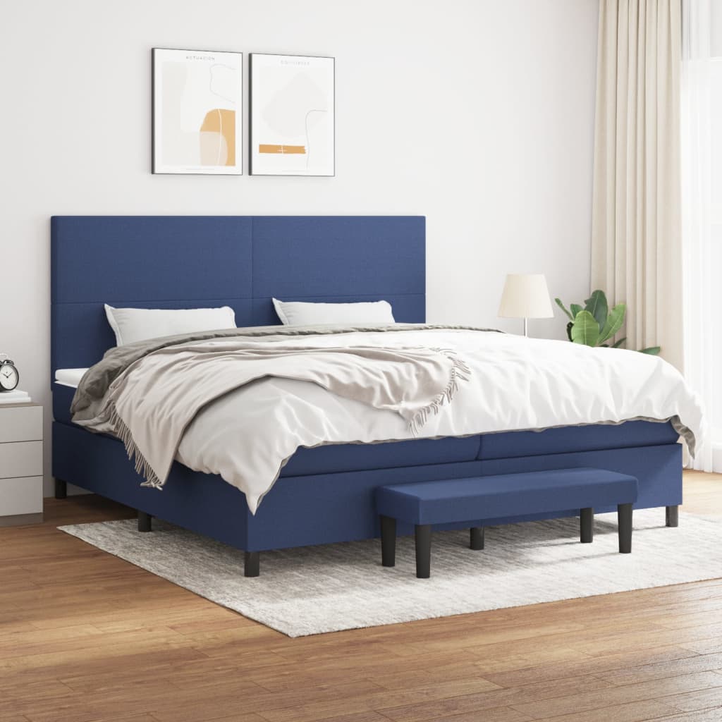 Box Spring Postel S Matrací Modrá 200X200 Cm Textil