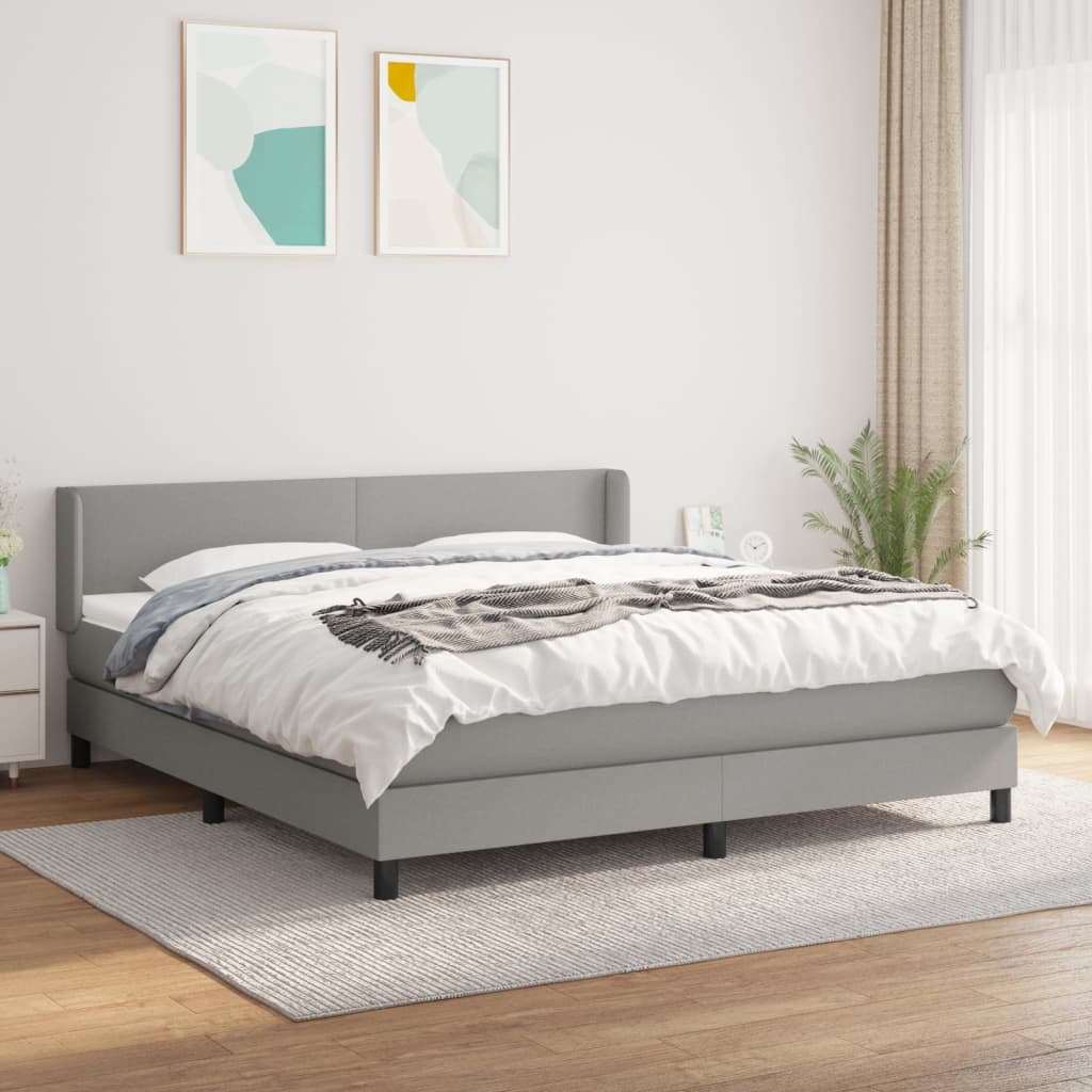 Box Spring Postel S Matrací Textil Světle Šedá