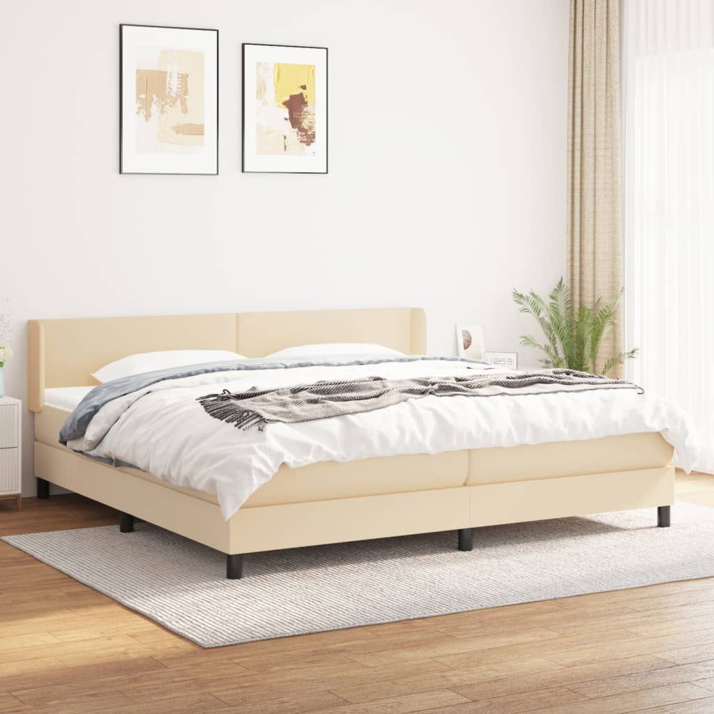 Box Spring Postel S Matrací Textil Krémová