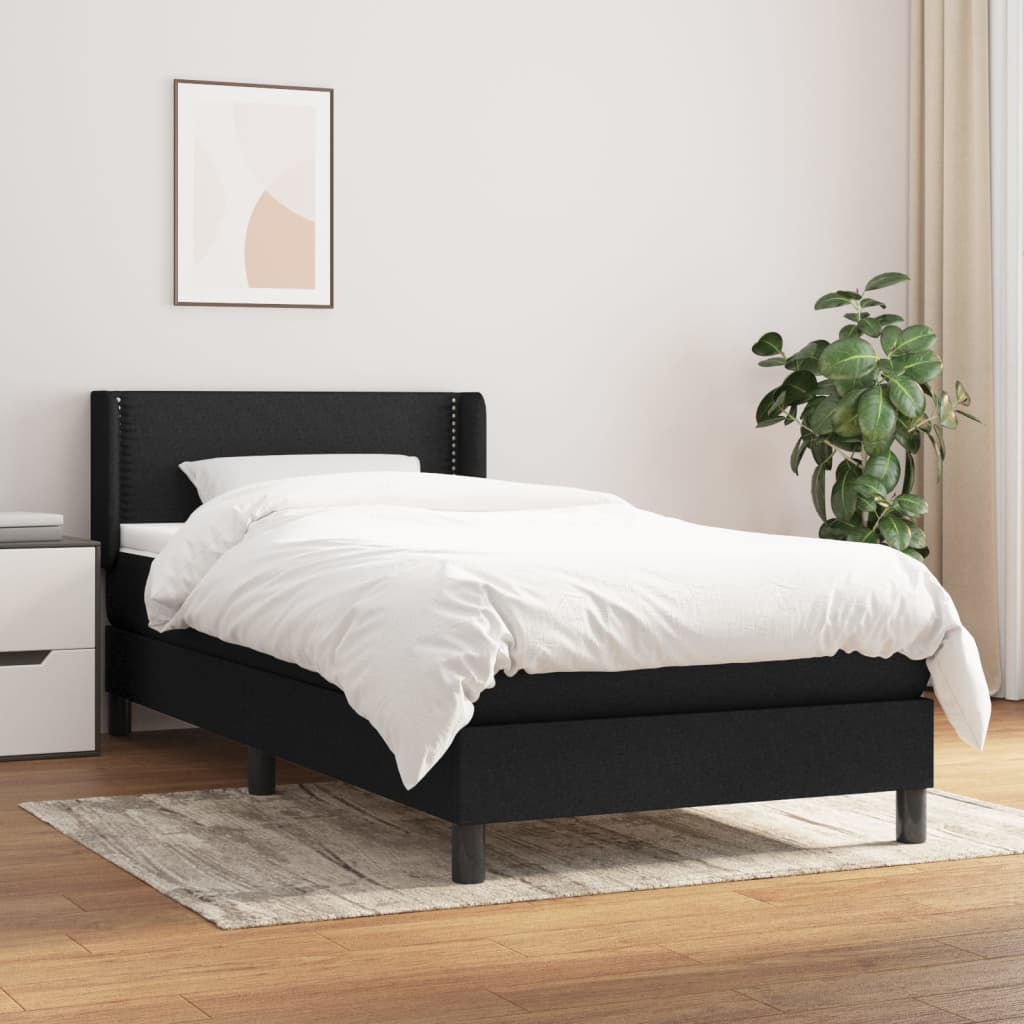 Box Spring Postel S Matrací Černá 100 X 200 Cm Textil