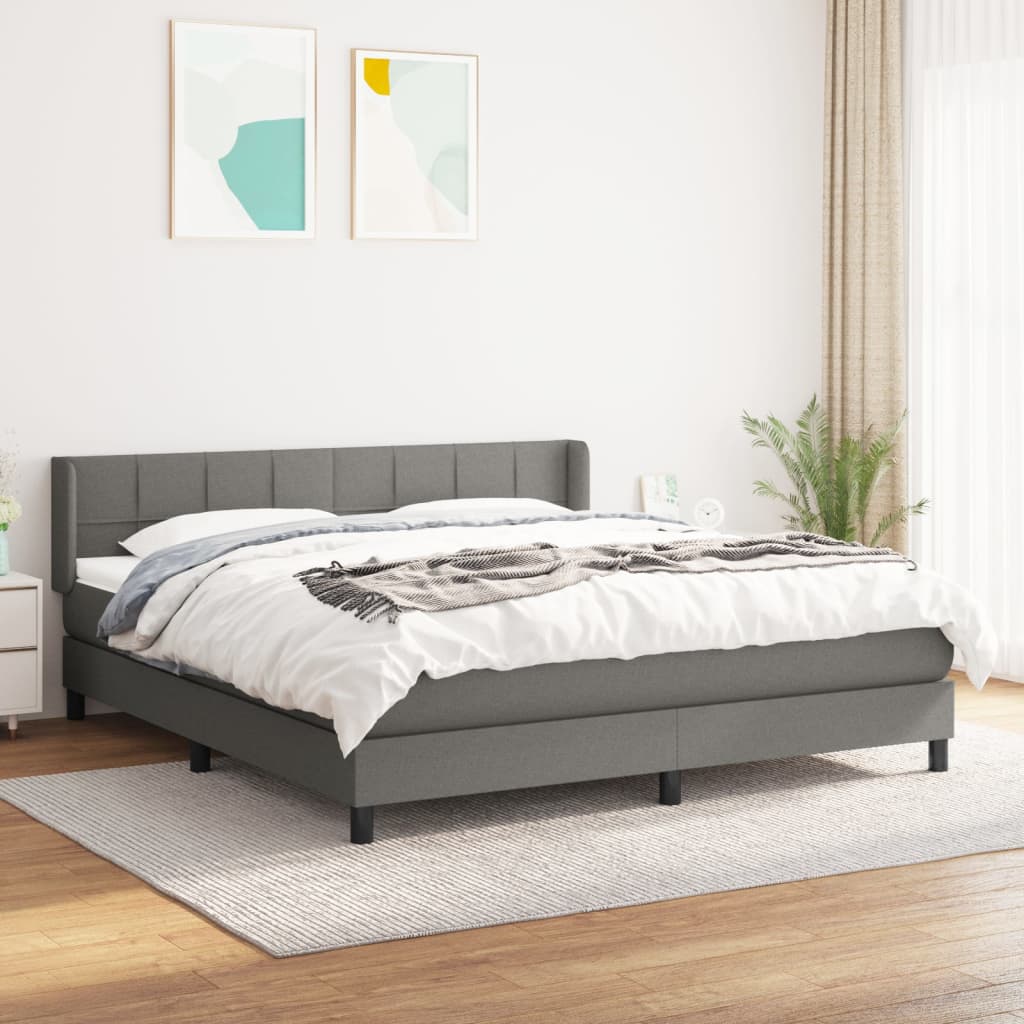 Box Spring Postel S Matrací Textil Tmavě Šedá