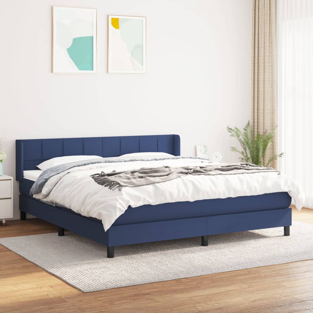 Box Spring Postel S Matrací Textil Modrá