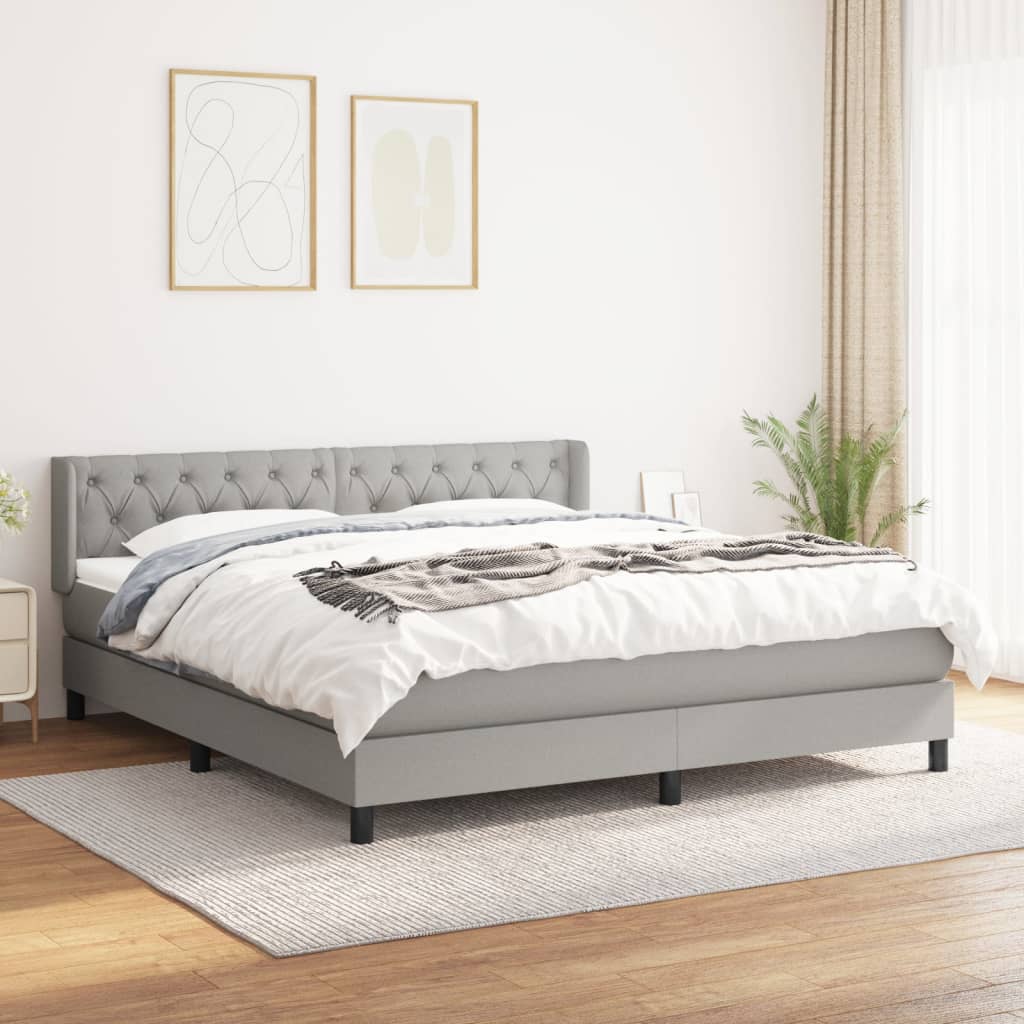 Box Spring Postel S Matrací Textil Světle Šedá