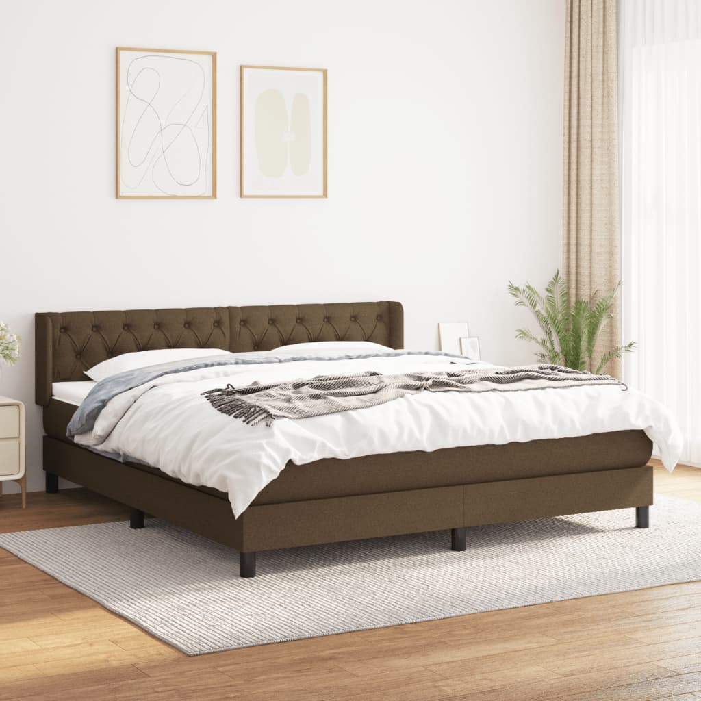 Box Spring Postel S Matrací Textil Tmavě Hnědá