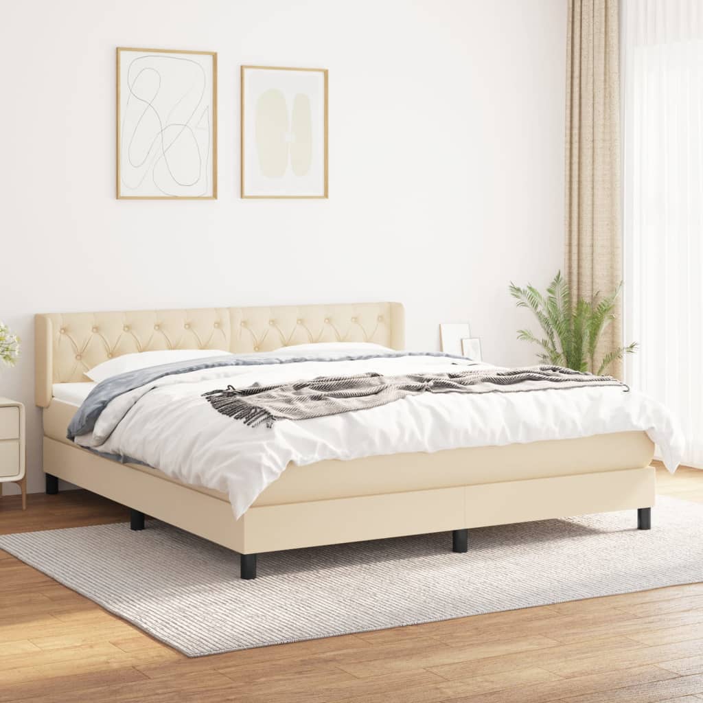 Box Spring Postel S Matrací Textil Krémová