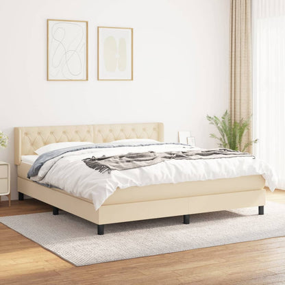 Box Spring Postel S Matrací Textil Krémová