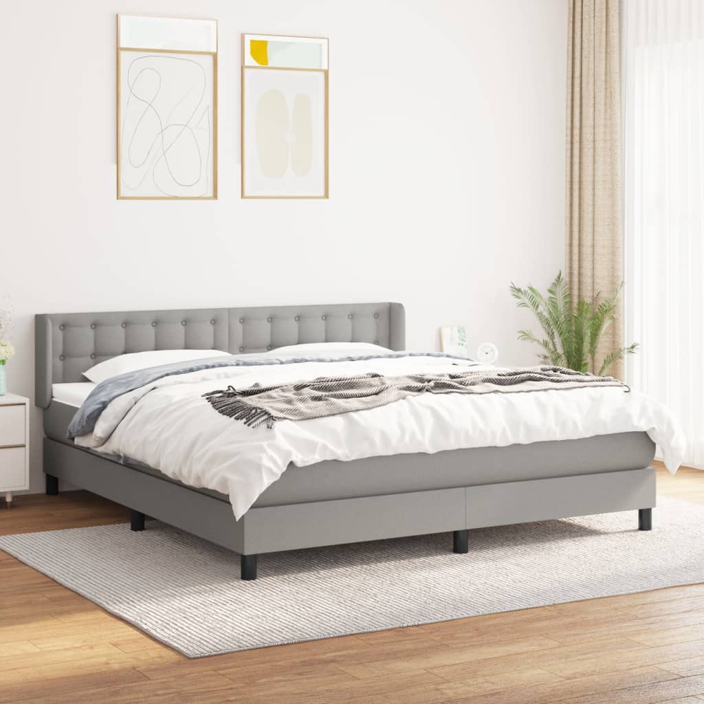 Box Spring Postel S Matrací Textil Světle Šedá