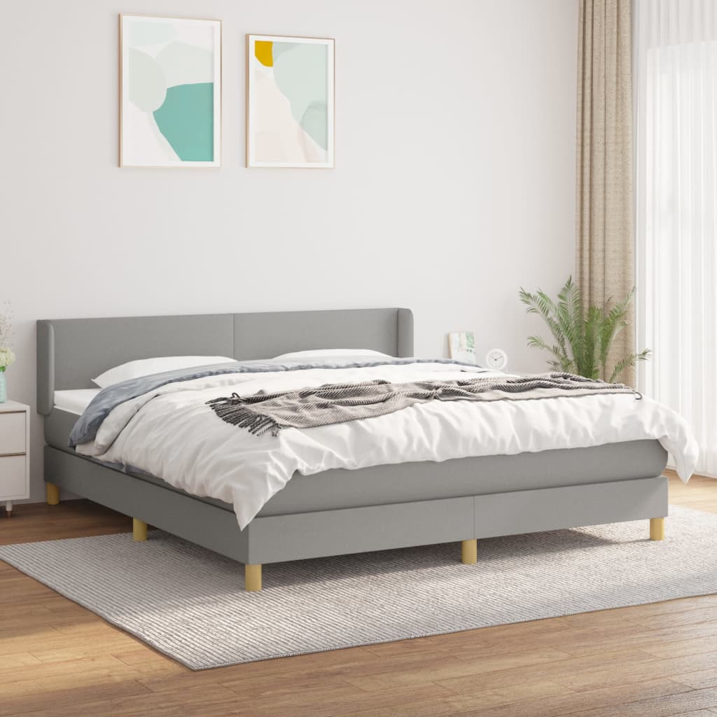 Box Spring Postel S Matrací Textil Světle Šedá