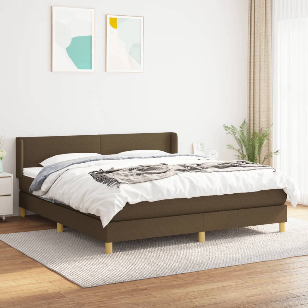 Box Spring Postel S Matrací Textil Tmavě Hnědá