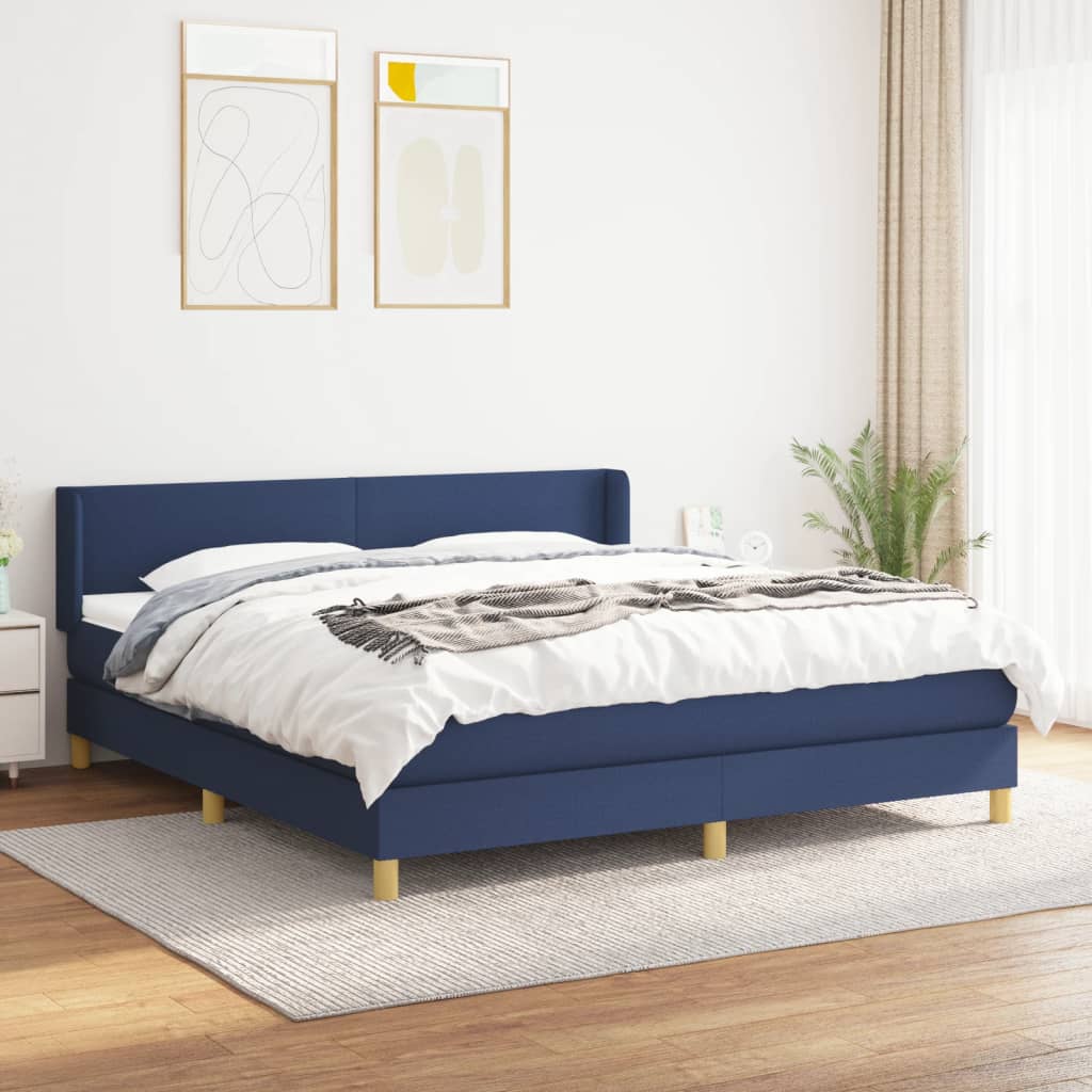 Box Spring Postel S Matrací Textil Modrá