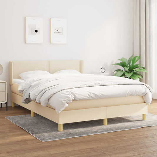 Box Spring Postel S Matrací Textil Krémová