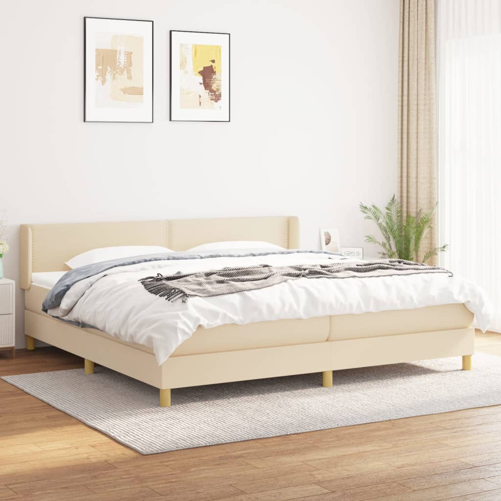Box Spring Postel S Matrací Textil Krémová