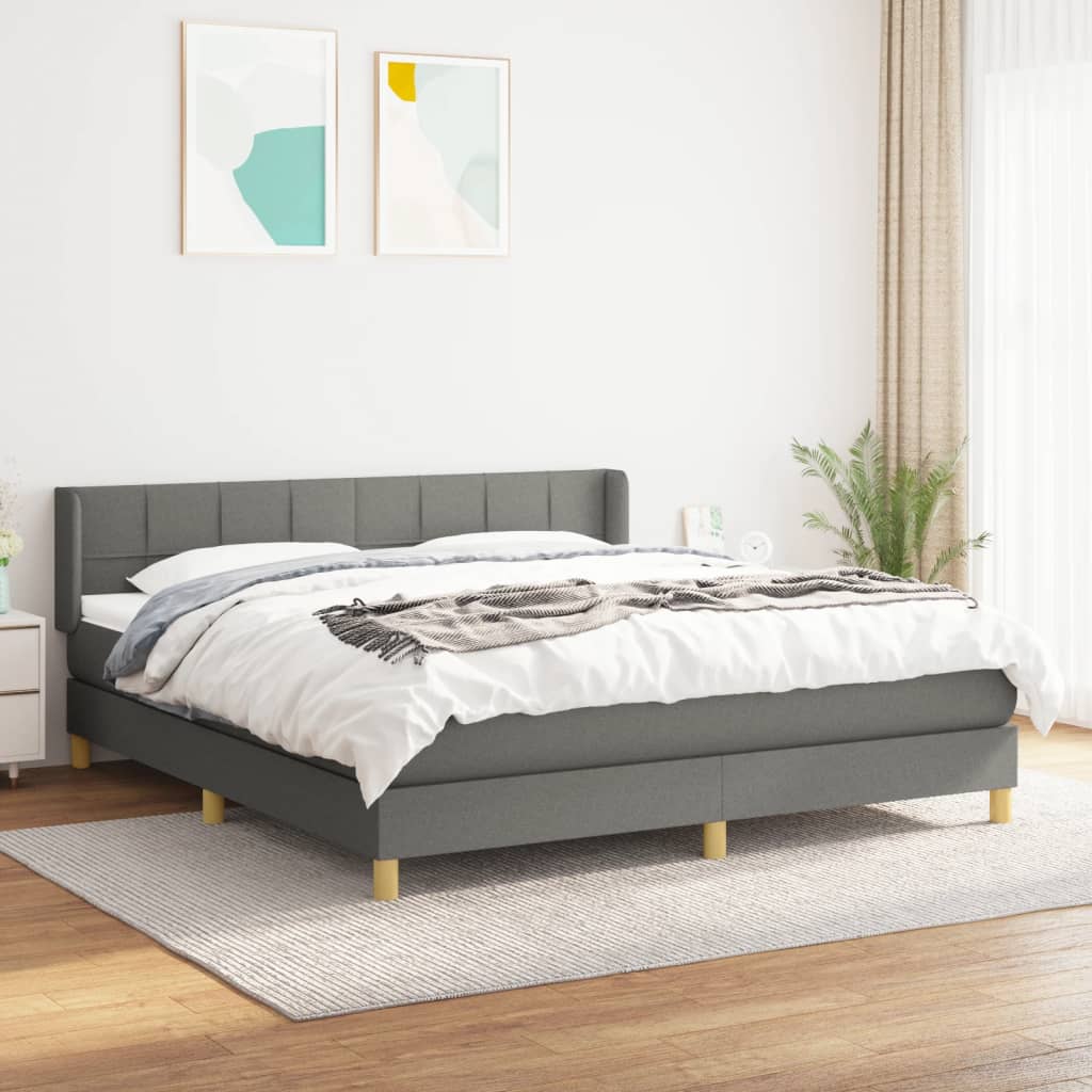 Box Spring Postel S Matrací Textil Tmavě Šedá