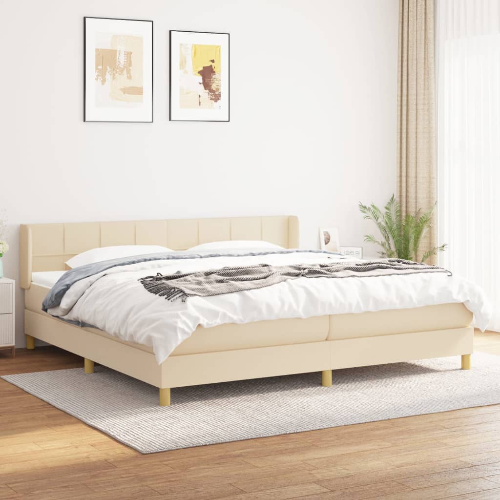 Box Spring Postel S Matrací Textil Krémová