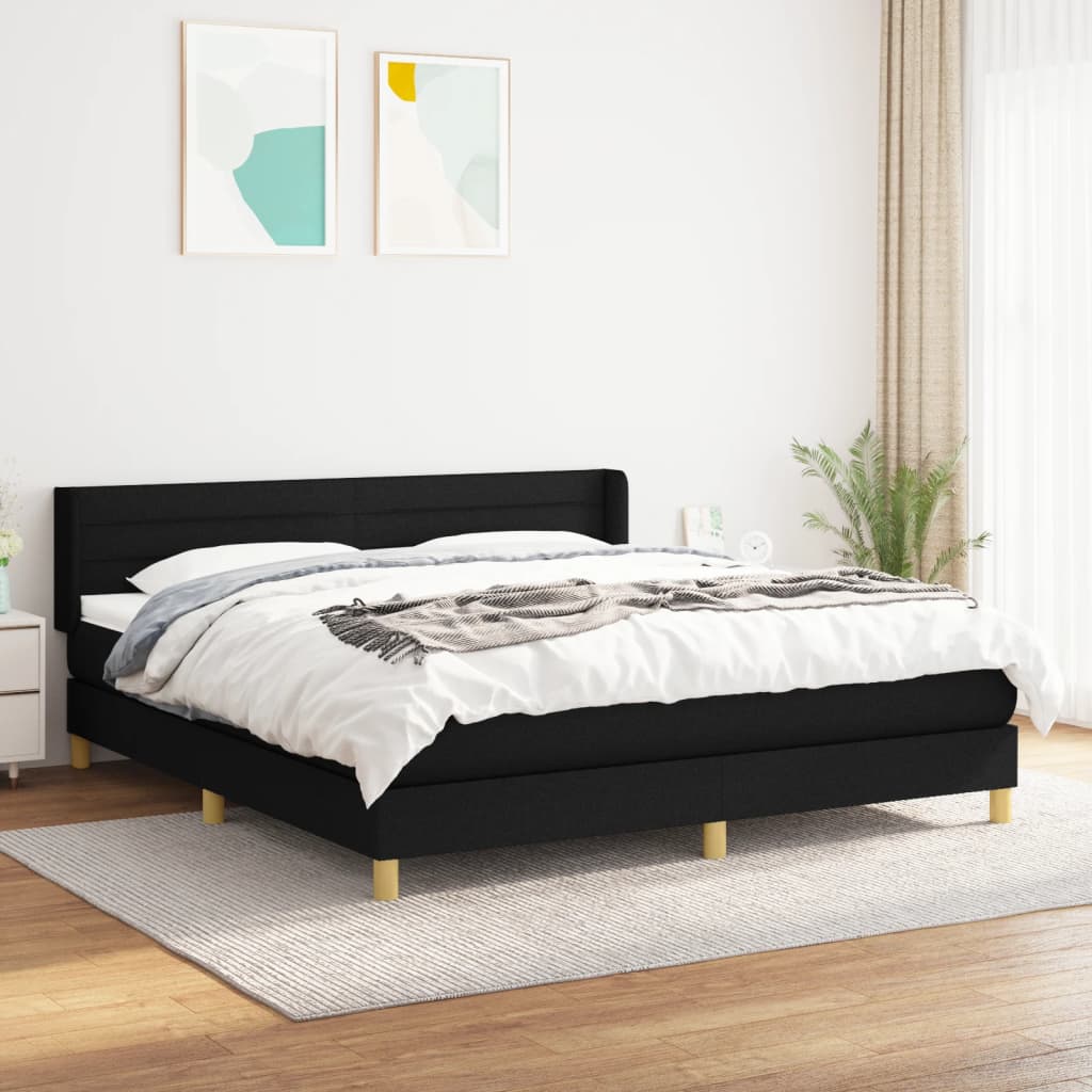 Box Spring Postel S Matrací Černá Textil Černá