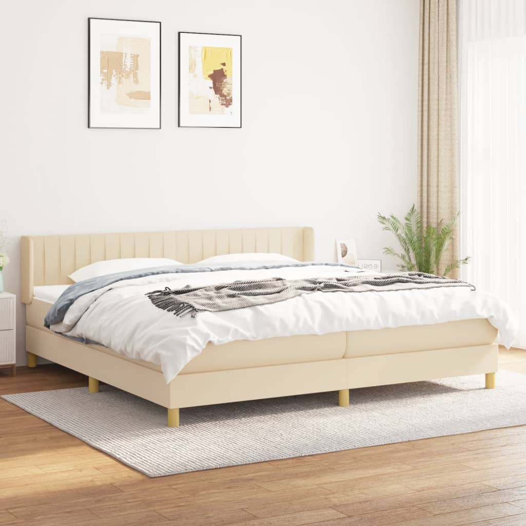 Box Spring Postel S Matrací Textil Krémová