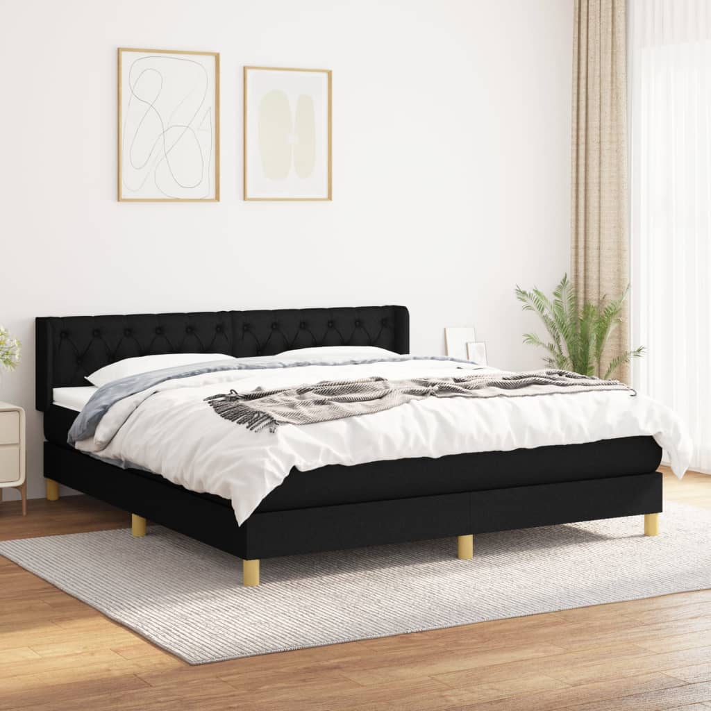 Box Spring Postel S Matrací Černá Textil Černá