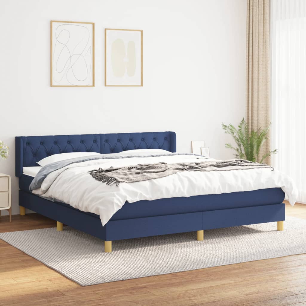 Box Spring Postel S Matrací Textil Modrá