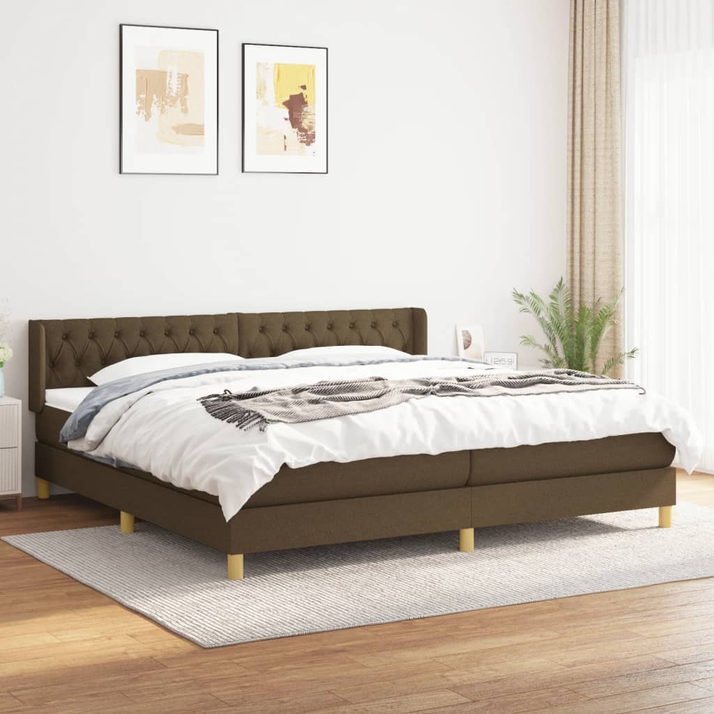 Box Spring Postel S Matrací Textil Tmavě Hnědá