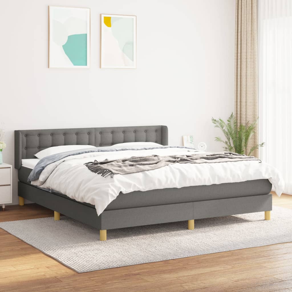 Box Spring Postel S Matrací Textil Tmavě Šedá