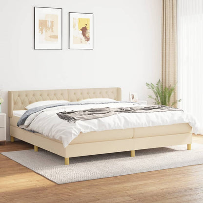 Box Spring Postel S Matrací Textil Krémová