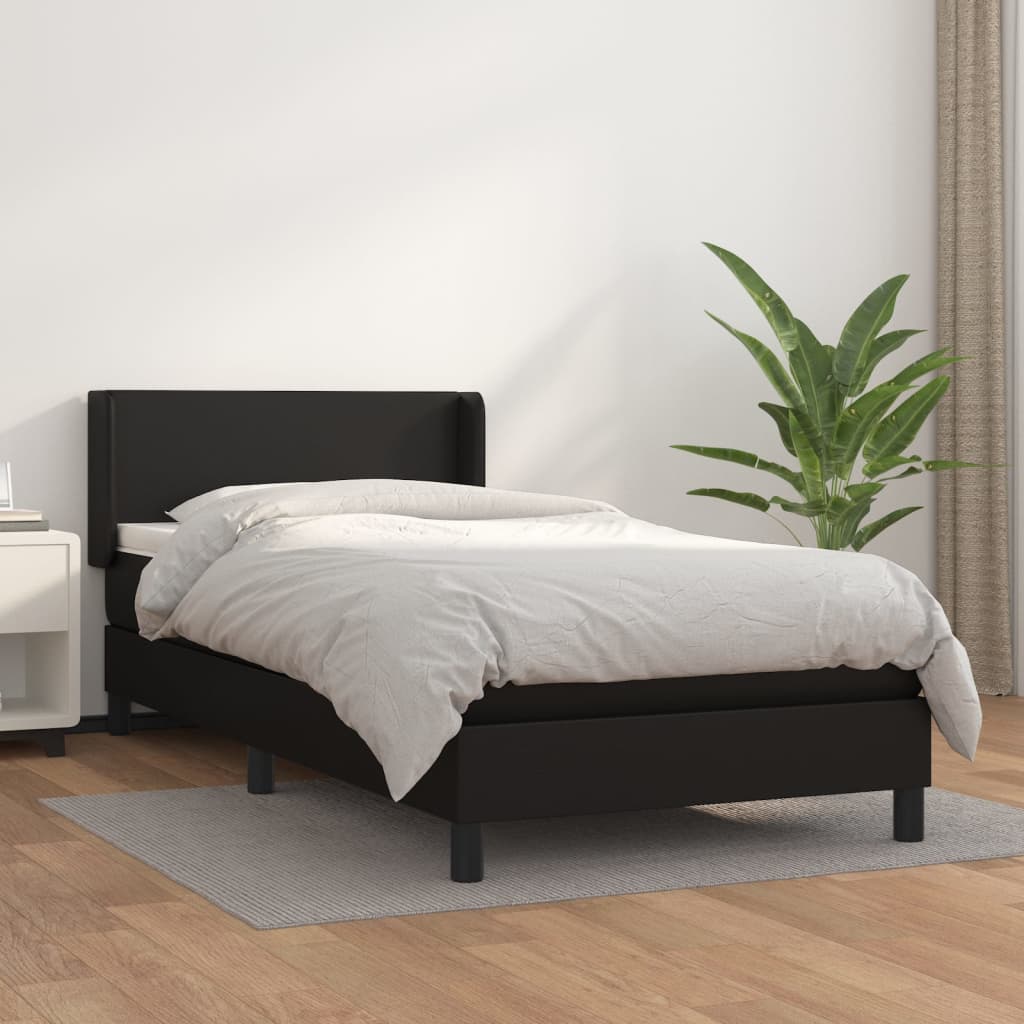 Box Spring Postel S Matrací Černá Umělá Kůže Černá