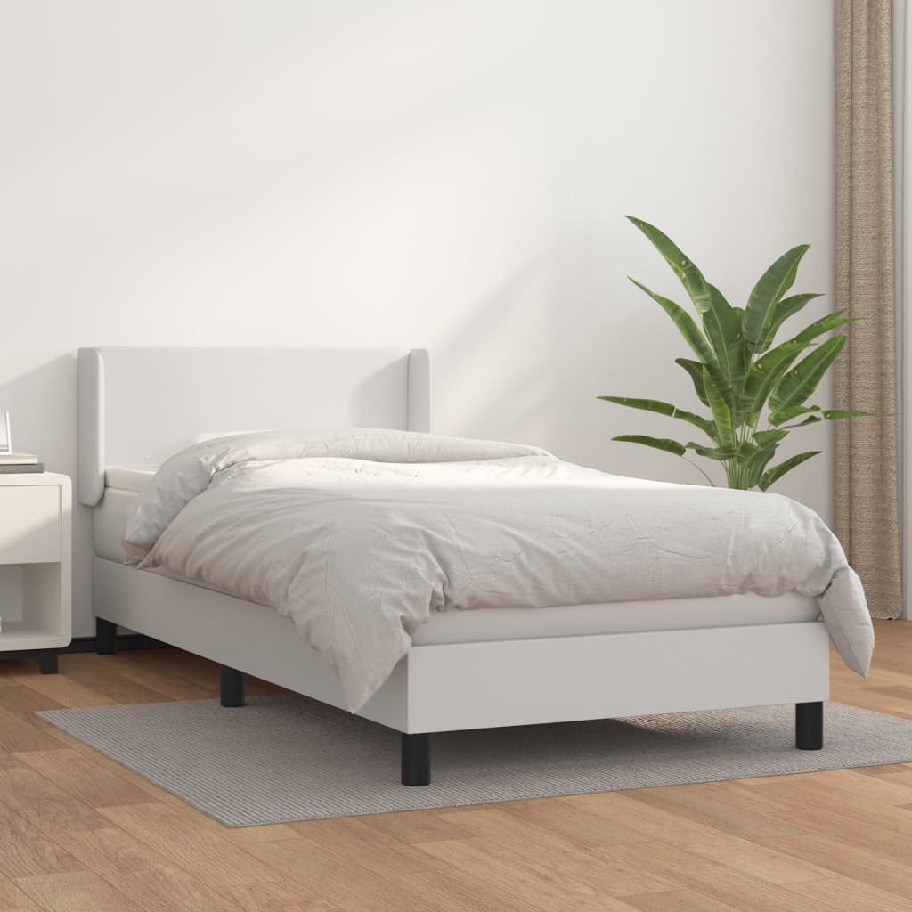 Box Spring Postel S Matrací Bílá 80 X 200 Cm Umělá Kůže