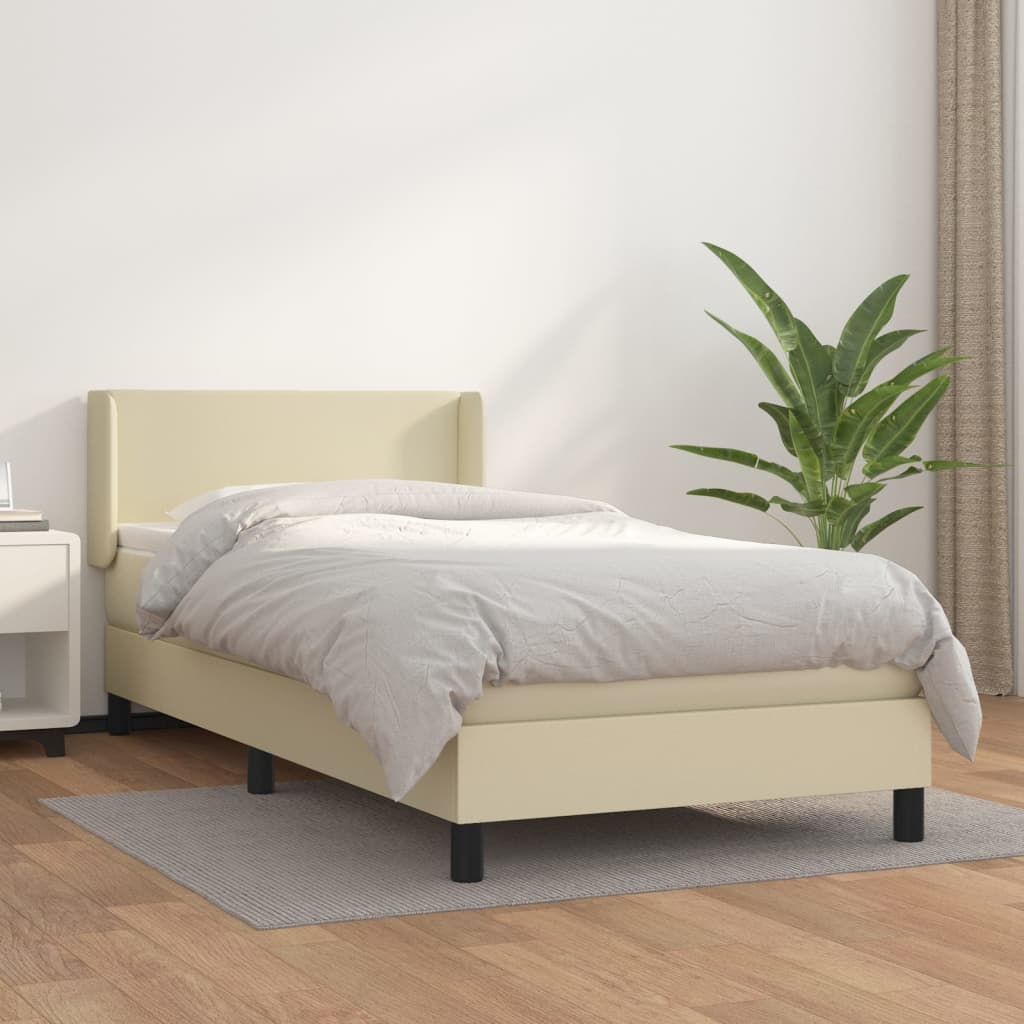 Box Spring Postel S Matrací Krémová 80 X 200 Cm Umělá Kůže