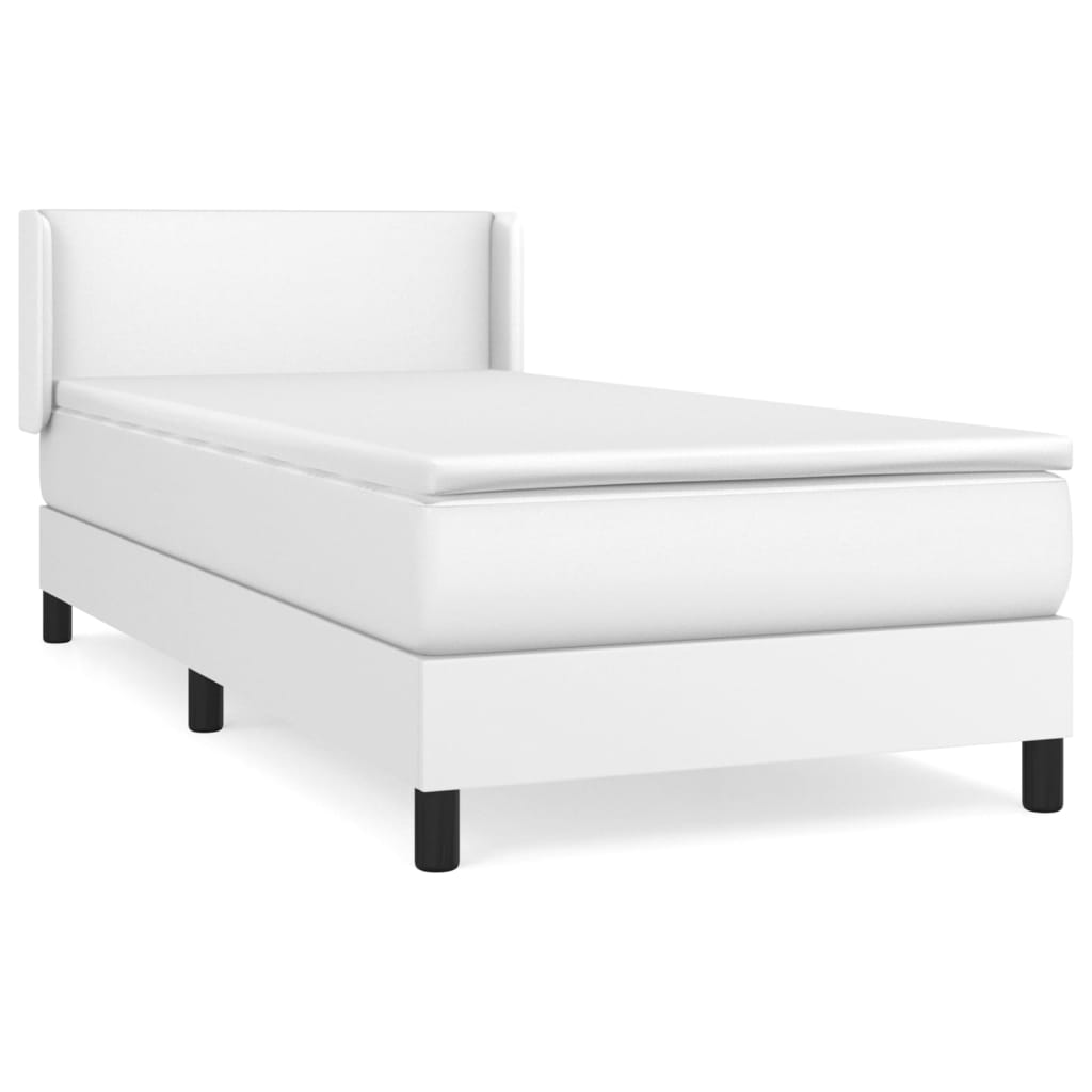 Box Spring Postel S Matrací Bílá 90X190 Cm Umělá Kůže
