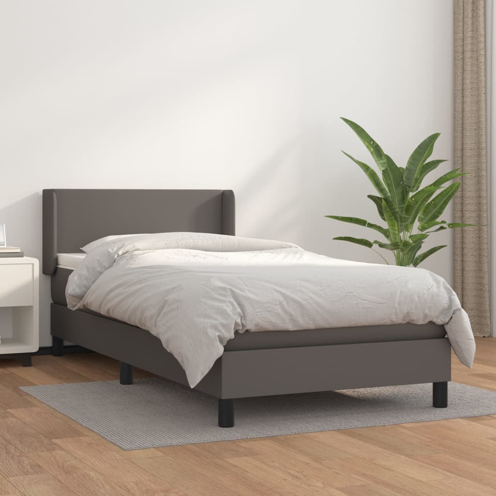 Box Spring Postel S Matrací Šedá Umělá Kůže Šedá