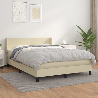 Box Spring Postel S Matrací Krémová 140X190 Cm Umělá Kůže