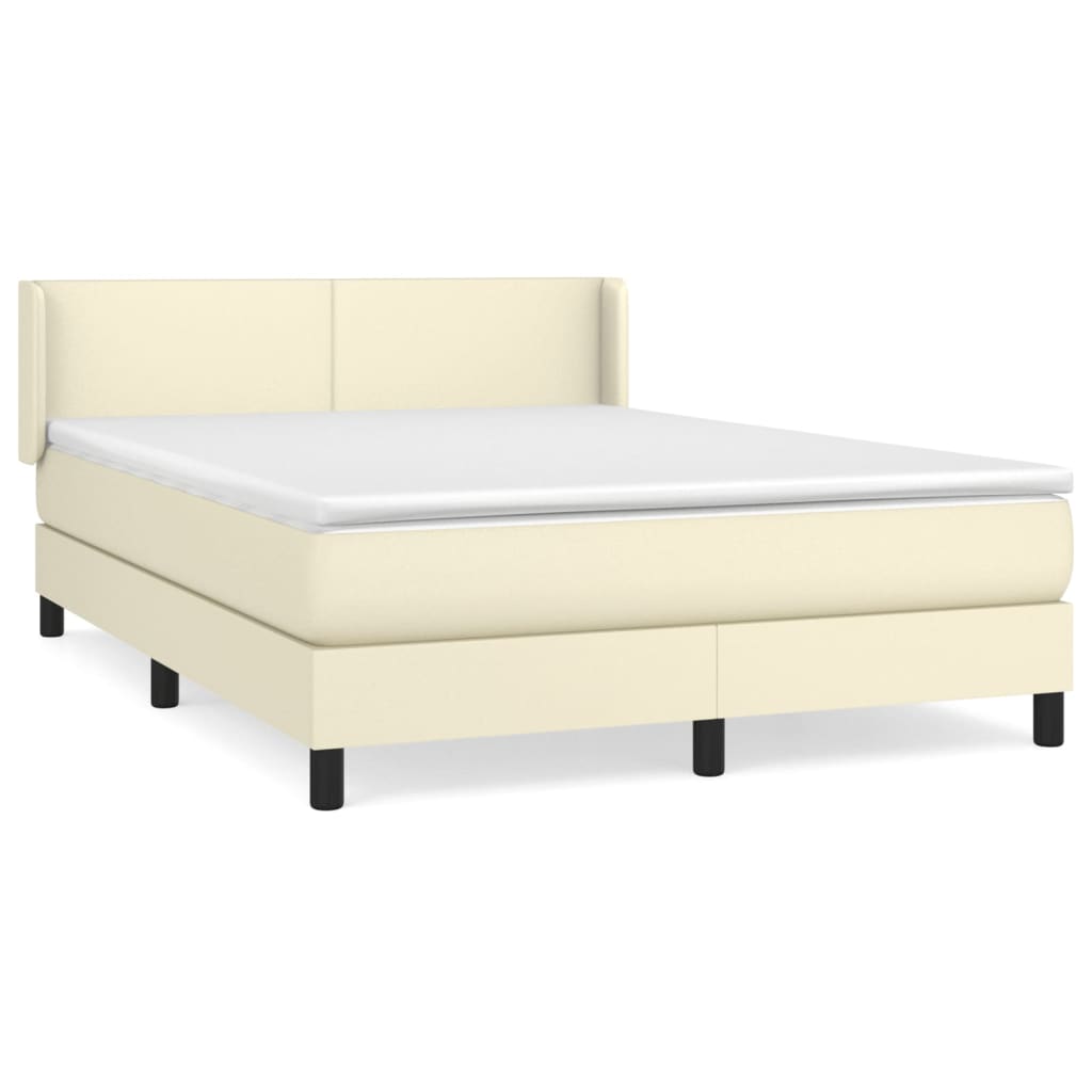 Box Spring Postel S Matrací Krémová 140X200 Cm Umělá Kůže