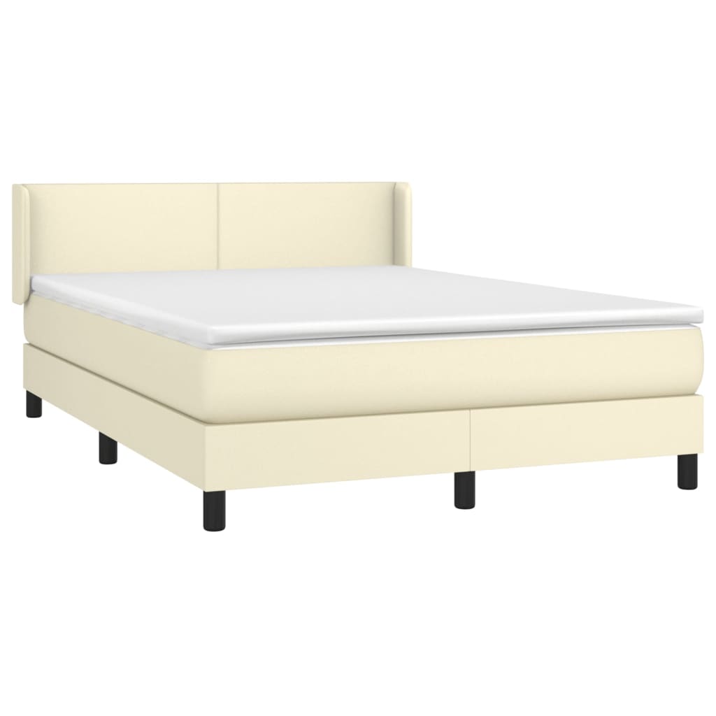 Box Spring Postel S Matrací Krémová 140X200 Cm Umělá Kůže