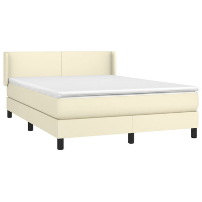 Box Spring Postel S Matrací Krémová 140X200 Cm Umělá Kůže