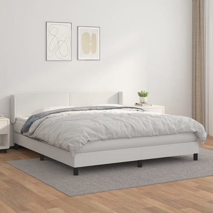 Box Spring Postel S Matrací Bílá 160X200 Cm Umělá Kůže