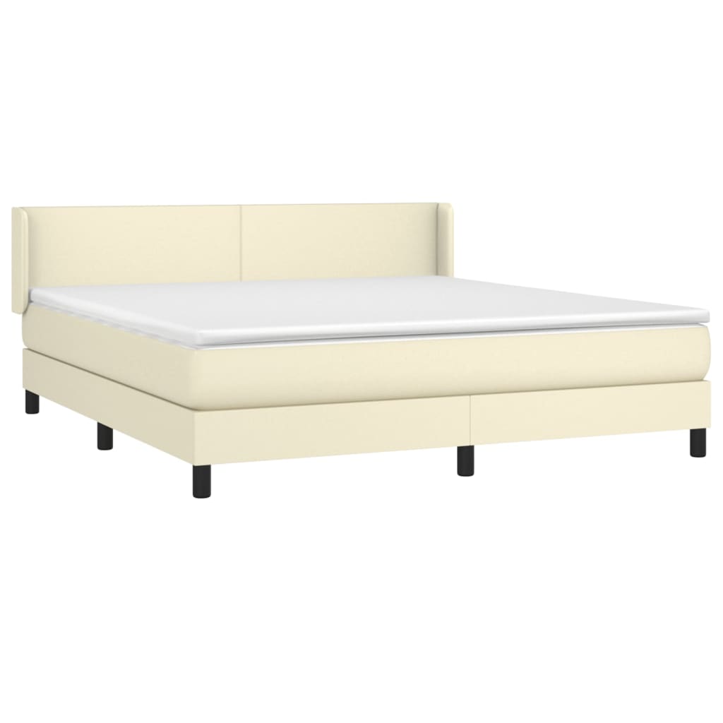 Box Spring Postel S Matrací Krémová 160X200 Cm Umělá Kůže