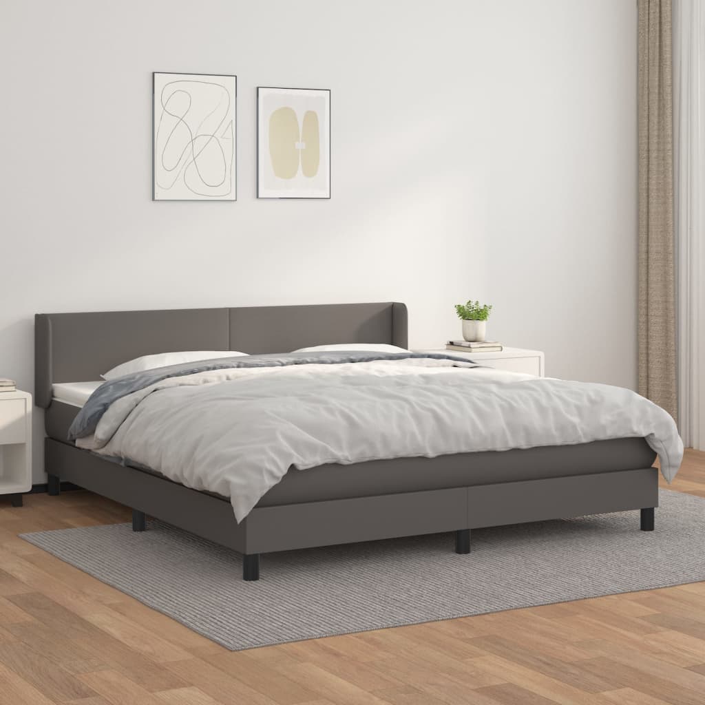 Box Spring Postel S Matrací Šedá Umělá Kůže Šedá