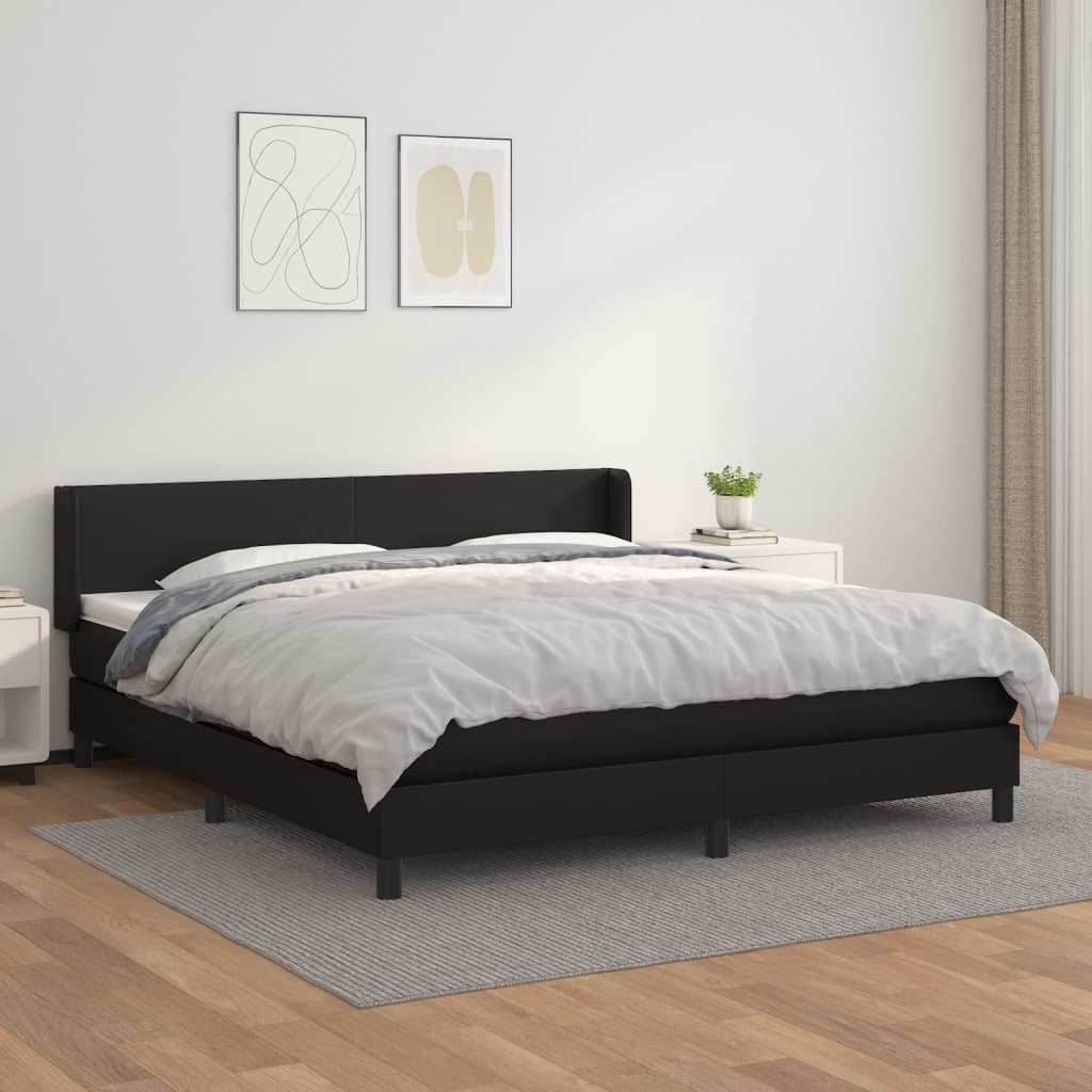 Box Spring Postel S Matrací Černá Umělá Kůže Černá