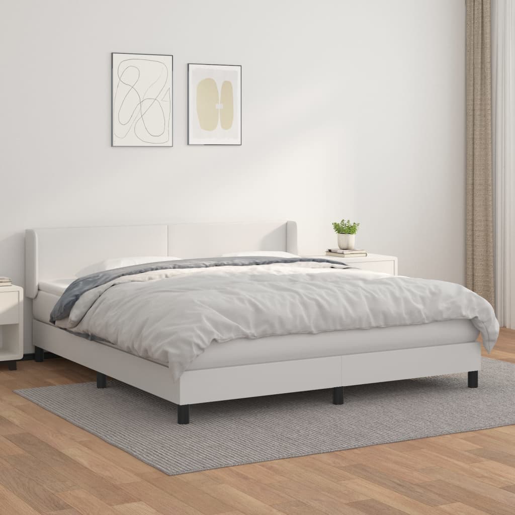 Box Spring Postel S Matrací Bílá 180X200 Cm Umělá Kůže