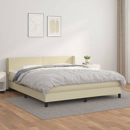 Box Spring Postel S Matrací Krémová 180X200 Cm Umělá Kůže