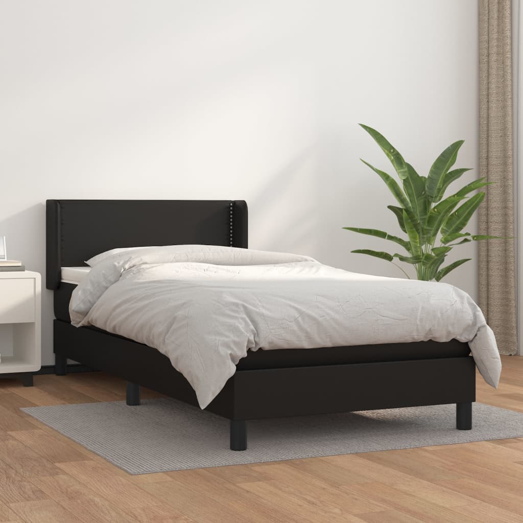 Box Spring Postel S Matrací Černá Umělá Kůže Černá