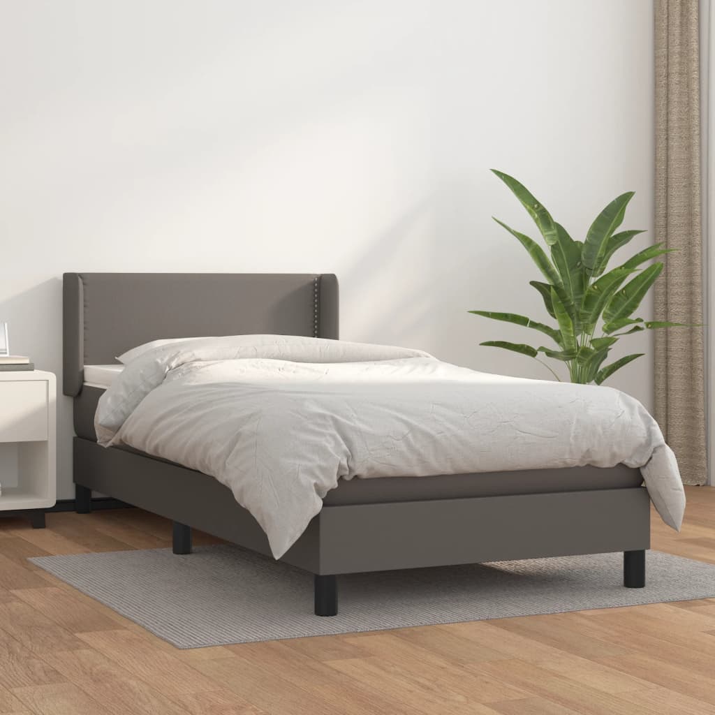 Box Spring Postel S Matrací Šedá Umělá Kůže Šedá