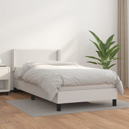 Box Spring Postel S Matrací Bílá 100X200 Cm Umělá Kůže